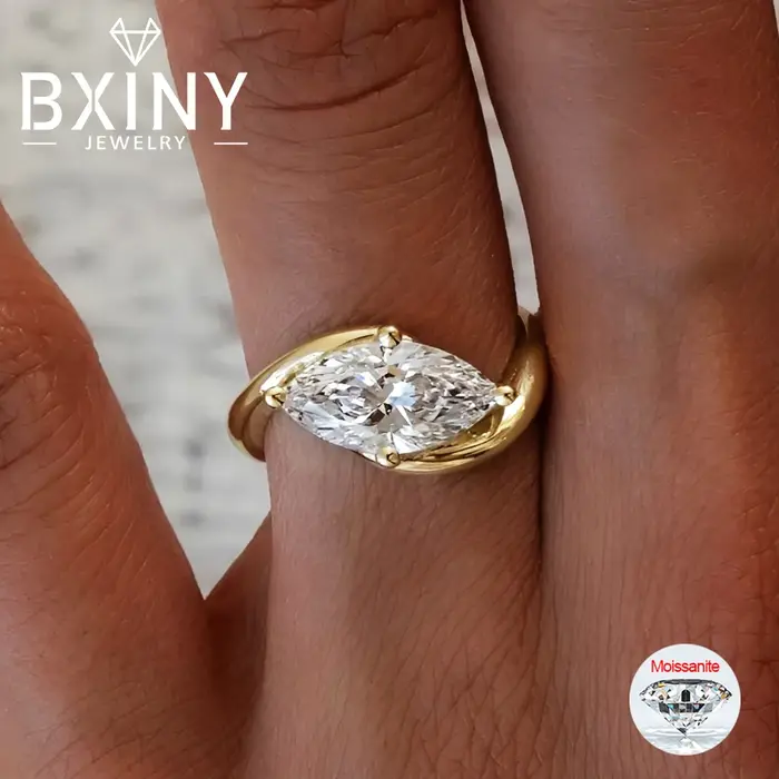 BXINY 1/2CT Marquise Moissanite bague S925 argent plaqué or 18K pour femmes hommes Solitaire alliance cadeau bijoux fins avec GRA