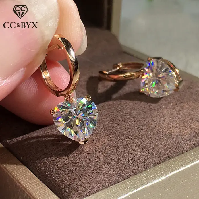 CC-Boucles d'Oreilles Pendantes en Forme de Cœur Cubique pour Femme, Clips d'Oreille à la Mode, Bijo