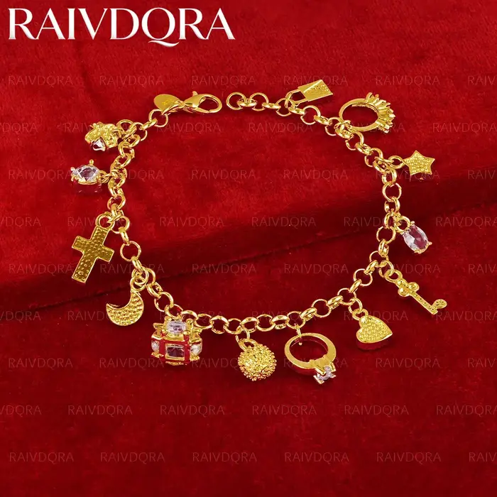 Bracelet plaqué or 18 carats avec pendentifs géométriques pour femmes élégantes et sophistiquées occasions spéciales et cadeaux d'anniversaire