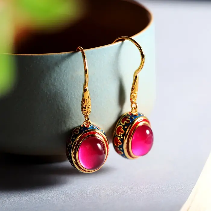 Boucles d'oreilles en forme de cornaline naturelle pour femmes, Style ethnique classique, motif Vint