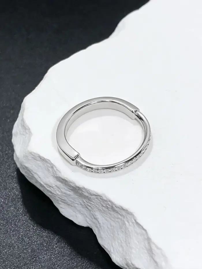 Bague Cadenas en Argent 925 Serties de Zirconium Blanc Idéale pour Couples Occasions Spéciales Fiançailles Anniversaires