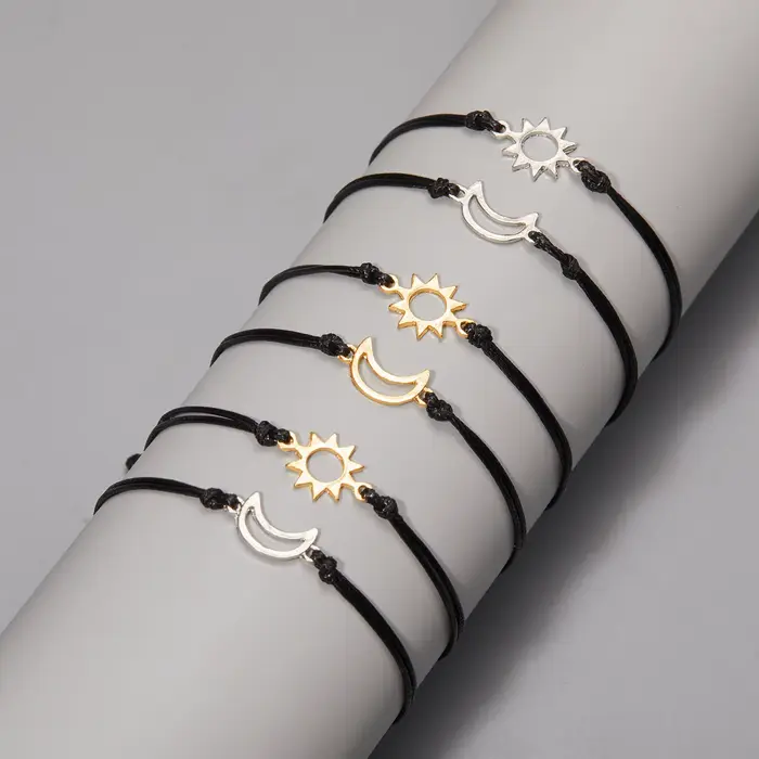 Ensemble de Bracelets soleil lune, Bracelet en corde tissée réglable fait à la main pour Couple, femmes, hommes, filles et garçons, cadeau de saint valentin
