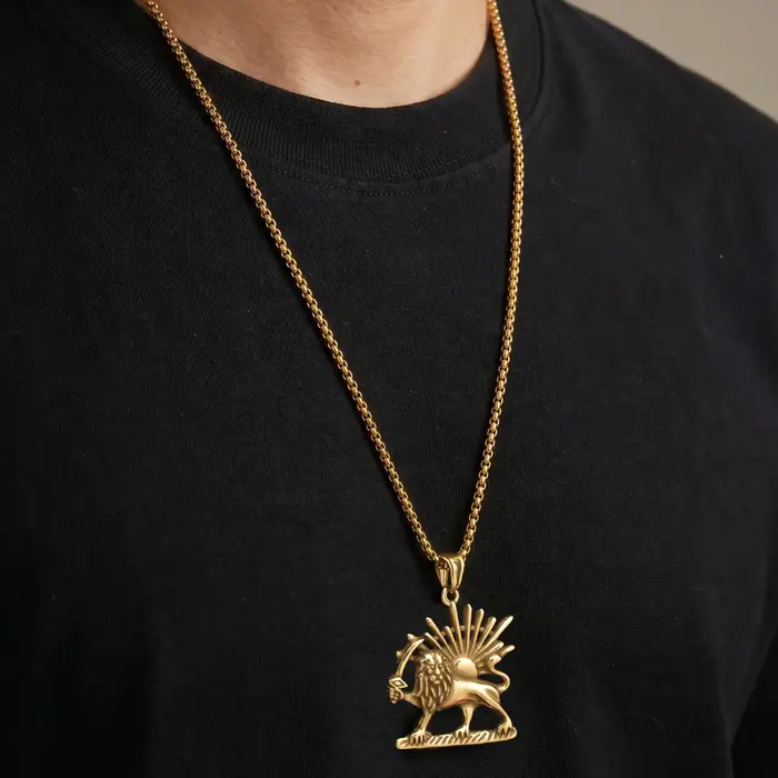 Collier Persan Shir Khorshid Lion Soleil Pahlavi pour Hommes