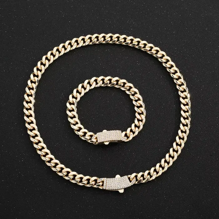 Bracelet et collier de luxe Monaco en zircon blanc, bijoux en laiton 14K, chaîne Monaco décorée de d