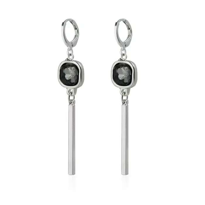 Ensemble de bijoux en verre gris géométrique carré, collier à longues franges superposé, boucles d'o