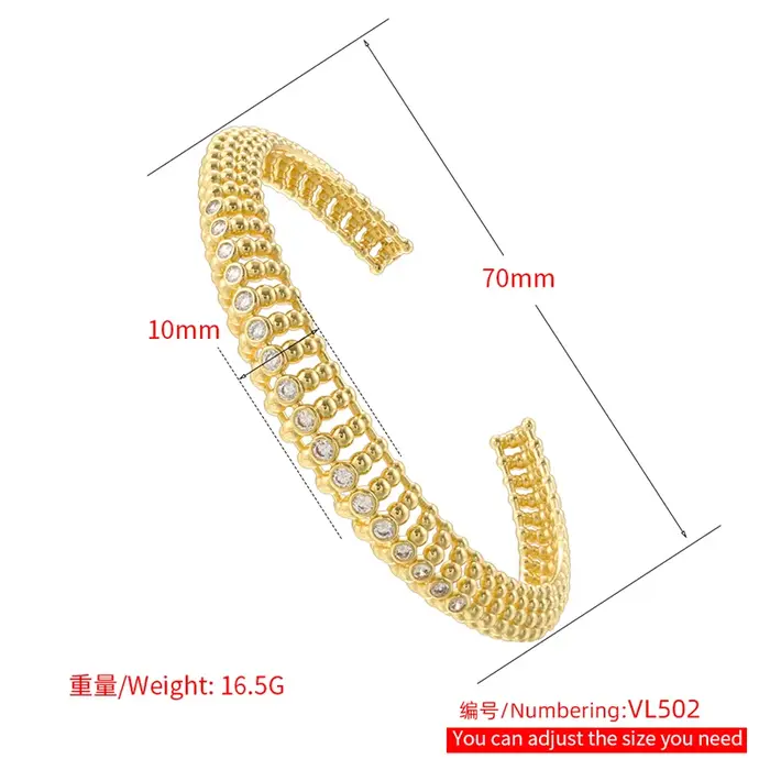 Bracelet/Anneau en laiton plaqué or 18 carats avec zircone ajourée : Bijoux pour femmes au design unique pour les soirées et les mariages : VJ630-VL502