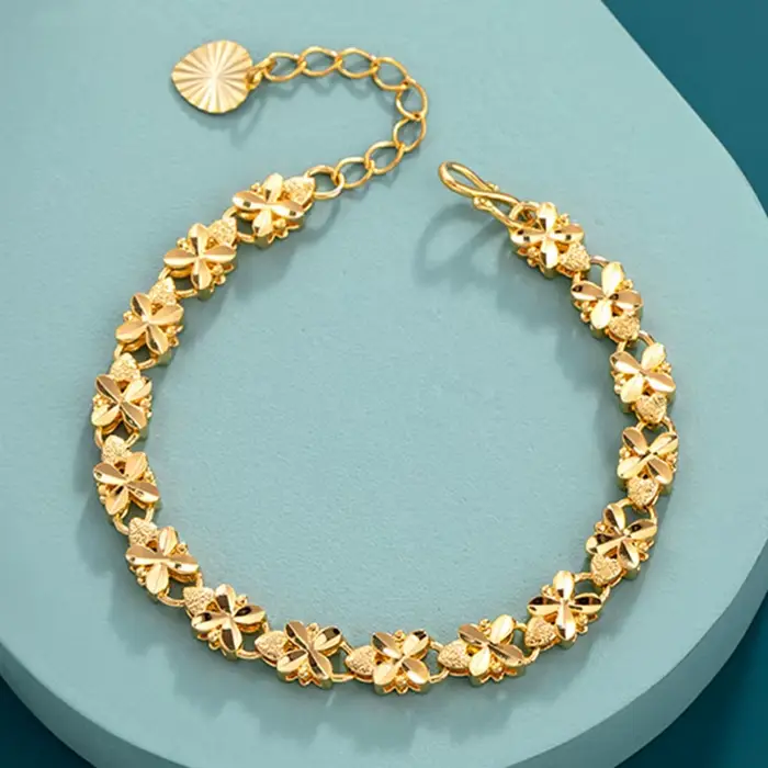 Bracelet porte-bonheur couleur or 24K, 6mm, trèfle à quatre feuilles, adapté aux cadeaux de bijoux p