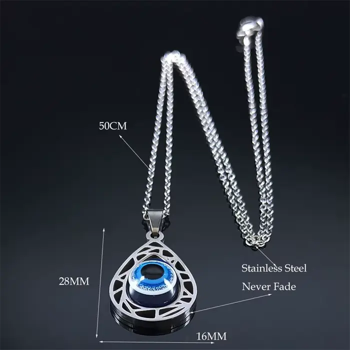 Collier avec pendentif mauvais œil bleu turc pour femmes et hommes, en acier inoxydable, couleur argent, yeux porte-bonheur, amulette, bijoux de Protection N8022S01
