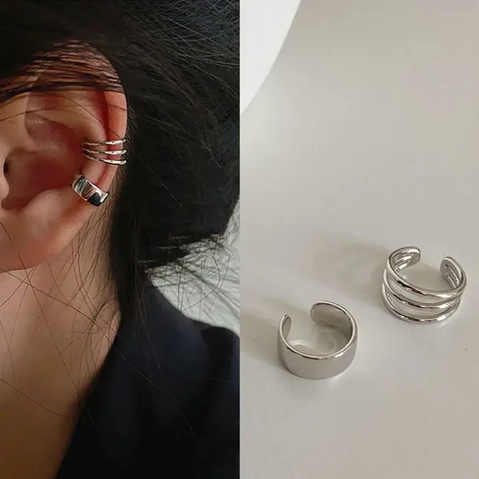 Boucles d'oreilles à Clip en forme de feuilles de couleur argent pour femmes et hommes, manchette d'