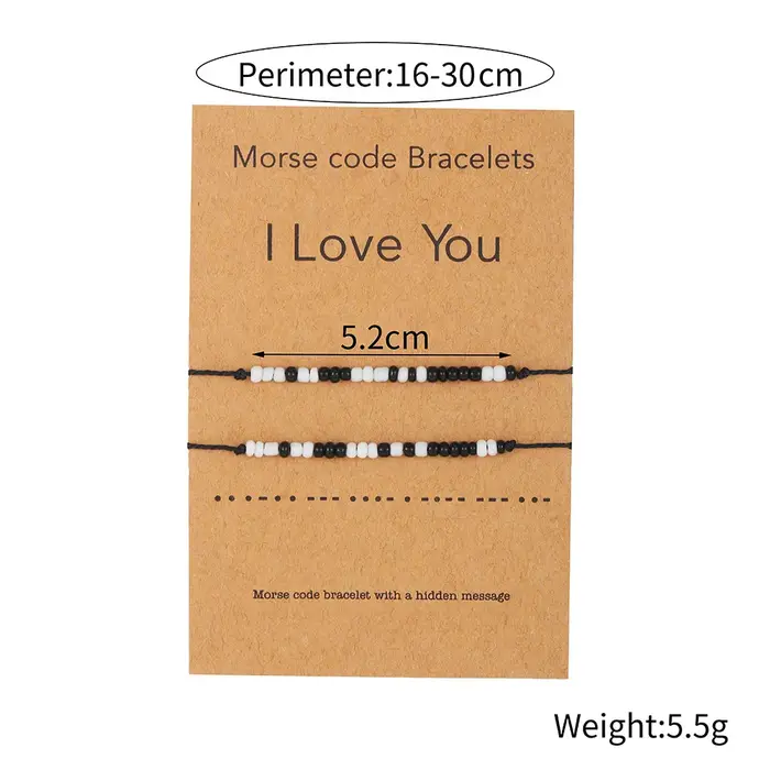 Je t'aime classique Code Morse Bracelets pour femme hommes noir et blanc perles de riz tressé Couple