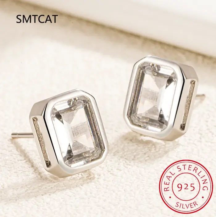 Boucles d'oreilles en argent regardé 925 avec diamants à haute teneur en carbone, boucles d'oreilles