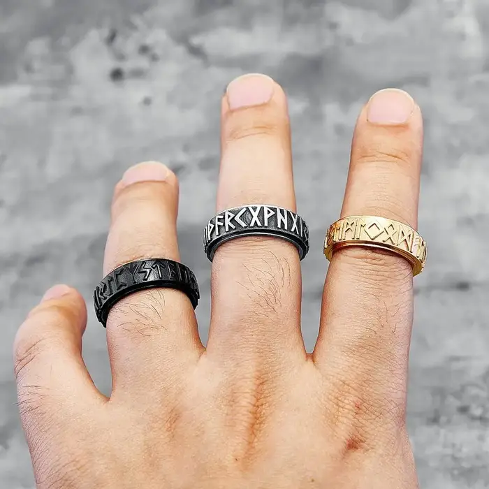 Bagues Rune Viking Vintage pour hommes et femmes