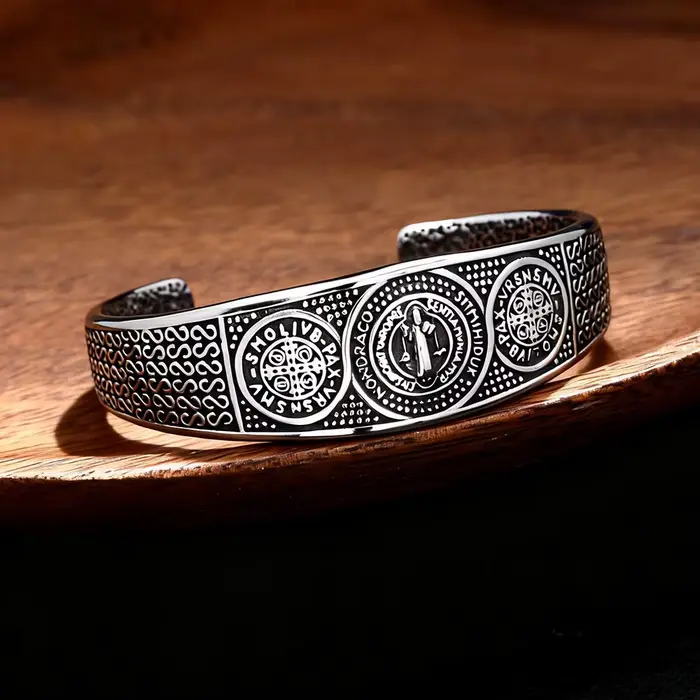 Bracelet de protection Saint Benoît en acier inoxydable 316L, amulette religieuse vintage pour hommes et femmes, bijoux cadeaux, dropshipping