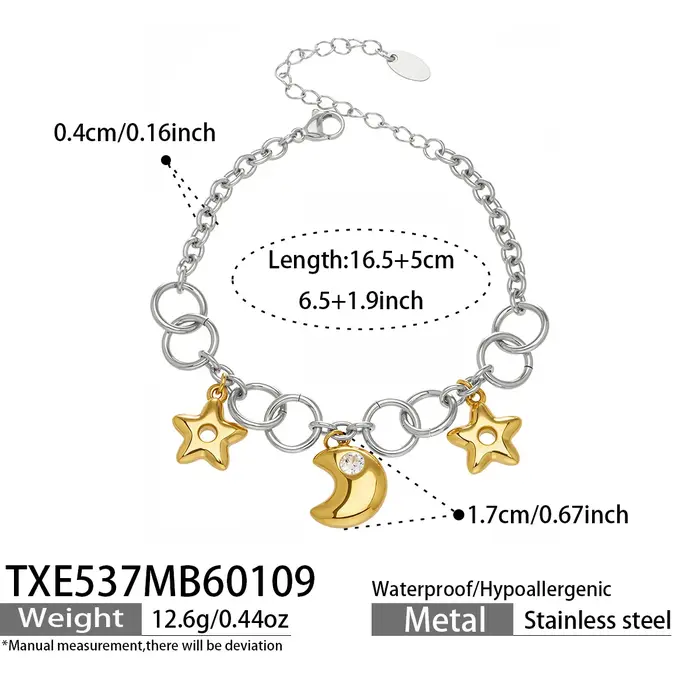 Colliers et bracelets pendentifs Liora Moon Star pour femmes, chaîne en acier inoxydable de haute qu