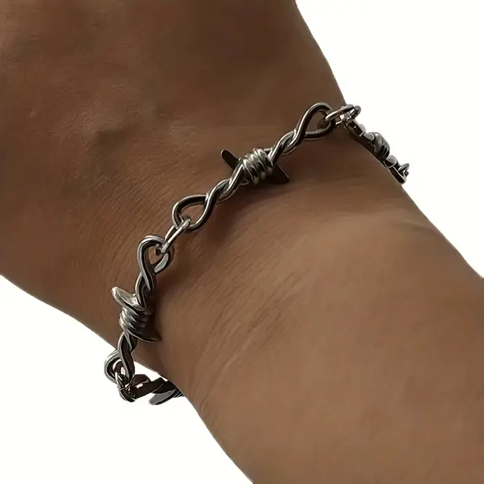 Bracelet Gothique Chaîne Fil Barbelé pour Hommes et Femmes, Bracelet Maillons Cubains Réglable Style Punk Emo, Bijoux