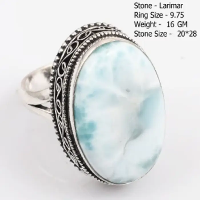 Bague Antique en Larimar Véritable Bijou Main Femme Occasions Spéciales