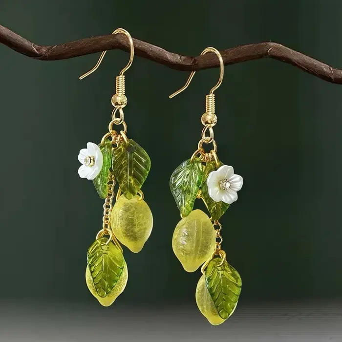 Boucles d'oreilles en forme de citron élégantes plaquées or 14 carats pour femmes occasions spéciales automne hiver printemps été
