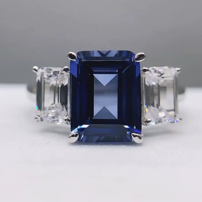 Bague de fiançailles en diamant bleu de laboratoire, or blanc massif 14 carats 585 taille émeraude 3 carats alliance de mariage romantique pour engagement et cadeau spécial