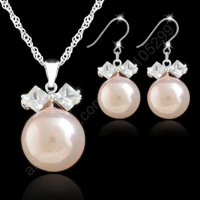 Ensemble de bijoux en argent sterling 925 avec grande perle et pendentif en cristal pour femmes et filles occasions spéciales