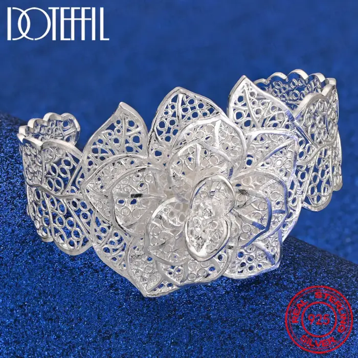 Bracelet à grande fleur en argent Sterling 925
