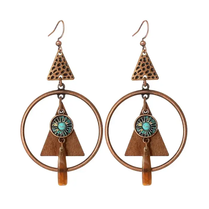 Nouvelles boucles d'oreilles rondes géométriques ethniques pour femmes, couleur or, perles métalliques, pompon, turquoise, boucles d'oreilles bohèmes, bijoux indiens
