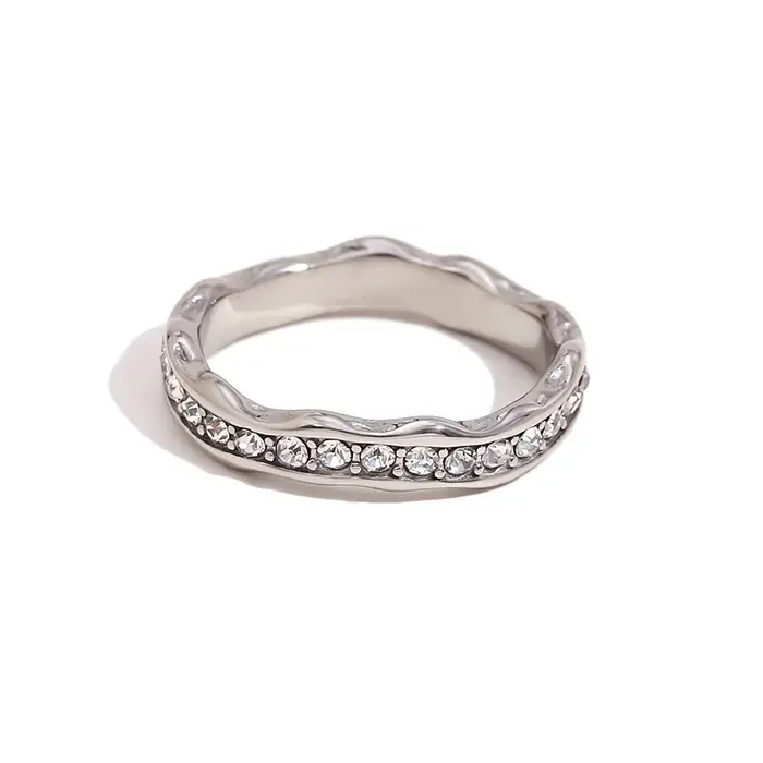 Bague Vague Plaqué Or 18 carats pour Femme, Anneaux en Acier Inoxydable, Bague Zircon Brillante, Bag