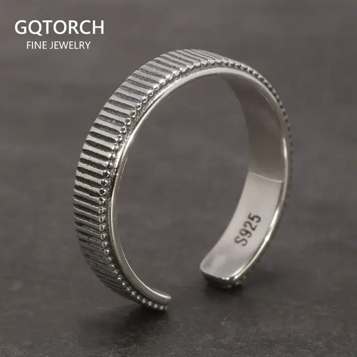 Bague d'extrémité réglable en argent regardé 925 pour femme, bijoux rétro, design original simple