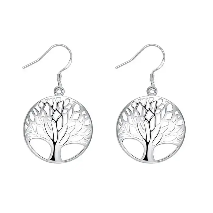 Boucles d'oreilles en argent Sterling 925 pour femmes, breloque Fine, arbre de vie rond de 40MM, pou
