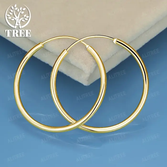 Grandes boucles d'oreilles créoles en or 18 carats pour femmes, 35mm, fête de fiançailles, mariage, 