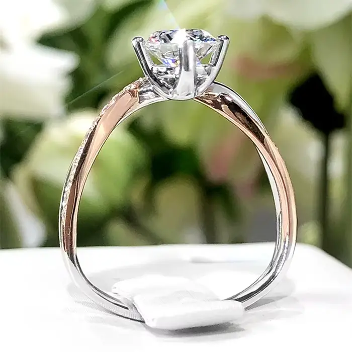 Bague ajustable en argent sterling 925 plaqué or rose avec diamant simulé de 1 carat