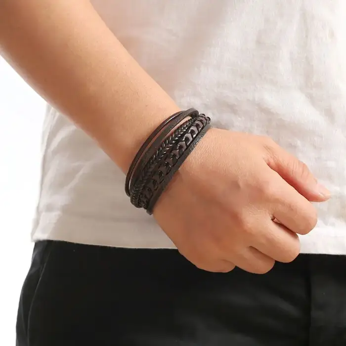 Bracelets en cuir tressé Vintage pour hommes