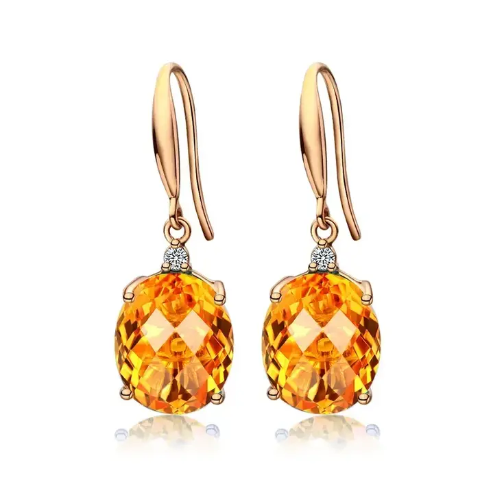 DIWENFU réel 14K or naturel amétrine pierre précieuse pour les femmes Oorbellen Bizuteria Orecchini Aretes De Mujer bijoux boucle d'oreille femme