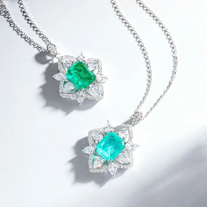 Vinregem émeraude Paraiba Tourmaline haute teneur en carbone diamant gemmes pendentif colliers solide 925 en argent Sterling bijoux fins en gros