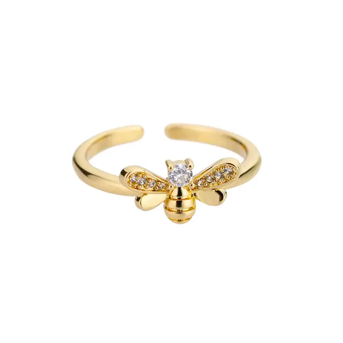 Bagues abeille en Zircon pour femmes, couleur or, métal, cristal, bague abeille, mariage, fiançaille