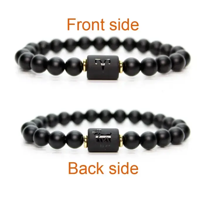 Bracelet Simple 12 Constellations pour Hommes et Femmes Motifs Étoiles Pierres Noires Accessoires de Poignet Occasions Spéciales Cadeau Astrologique