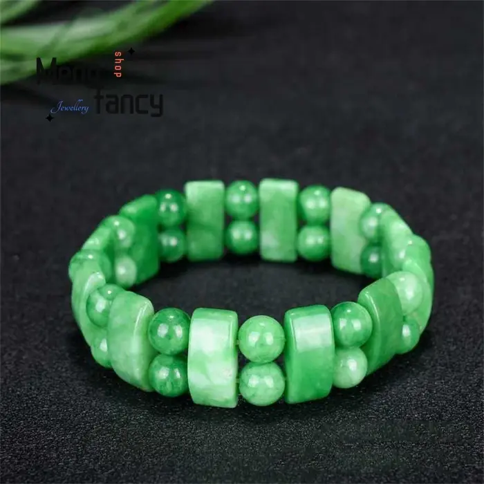 Bracelet rétro en jadéite verte sèche