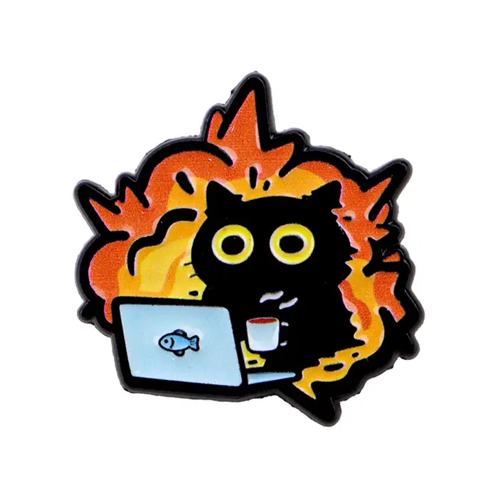 Broche en émail chat noir mignon, broche flamme, épingles de revers, badges pour sacs à dos, accesso