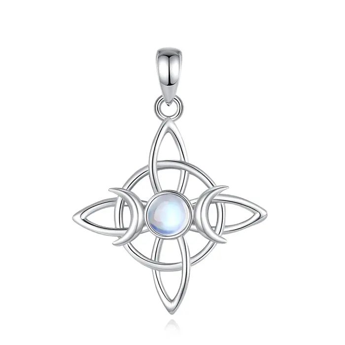 Collier Eudora Nudo de Bruja en argent 925, nœud de sorcière, pendentif triple lune, amulette de dée