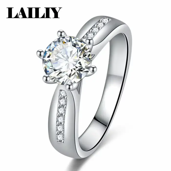 Bague en argent sterling 925 plaqué or 18 carats avec diamant cubique à six griffes pour femme, bijoux tendance
