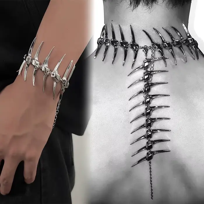 ZHUHE Le collier en arête de poisson Thorny dans le style Cyberpunk est un accessoire de bijoux pour hommes et femmes et un cadeau de fête