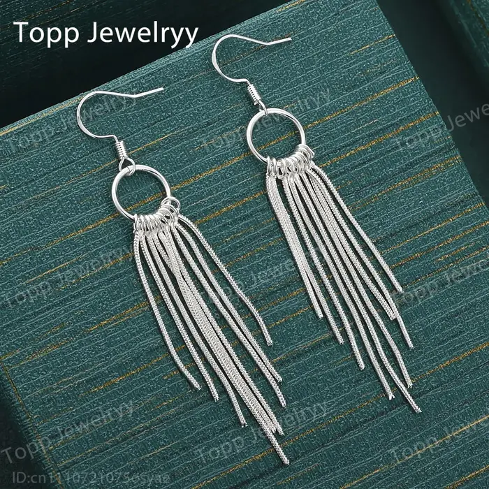 Boucles d'oreilles longues à pampilles exquises en argent sterling 925, accessoires de bijoux élégan