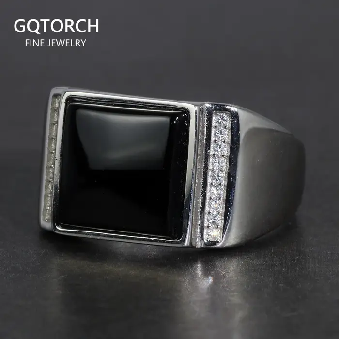 Bague en argent Sterling 925 pour hommes, avec pierre naturelle Onyx carrée noire, bijoux turcs