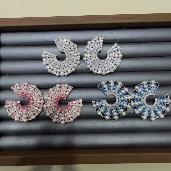 Boucles d'oreilles en perles géométriques en forme d'éventail, mode féminine de luxe