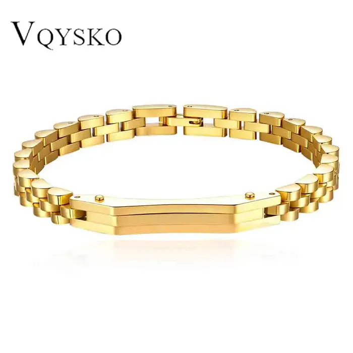 Le nouveau bracelet en acier inoxydable plaqué or 6 mm 18 carats de style minimaliste avec trois perles incurvées peuvent être gravées et réglables