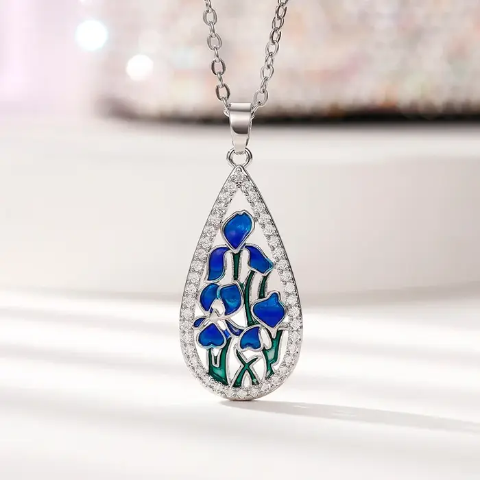 CAOSHI – collier élégant avec pendentif en émail en forme de fleur bleue