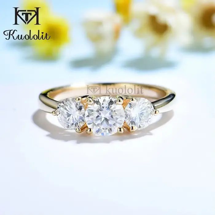 Kuololit – bague en or jaune 14K 10K pour femmes, D VVS, Moissanite Solitaire, bague de fiançailles,