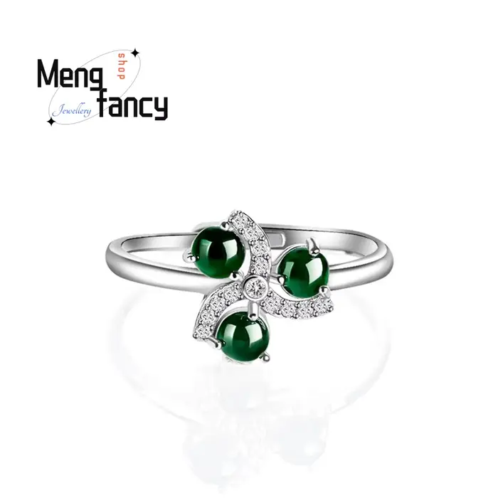 Bague en jadéite naturelle S925, incrustation d'argent, réglable, de haute qualité, exquise, élégant