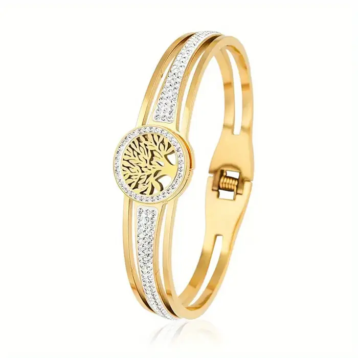 Bracelet de luxe Arbre de Vie pour Femme et Homme, en Zircon Cristal, couleur Or, Bijou de Poignet C