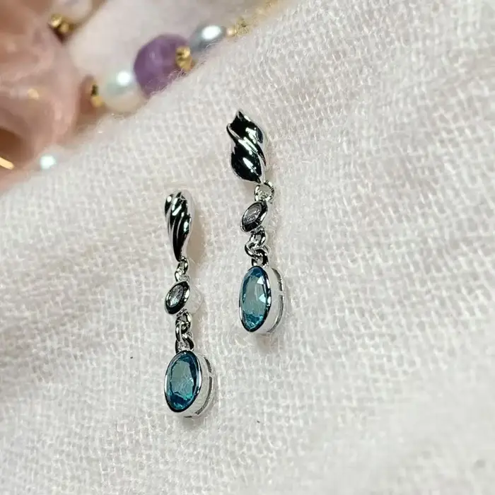 HEYYA – boucles d'oreilles ovales en pierre de topaze bleue naturelle pour femmes