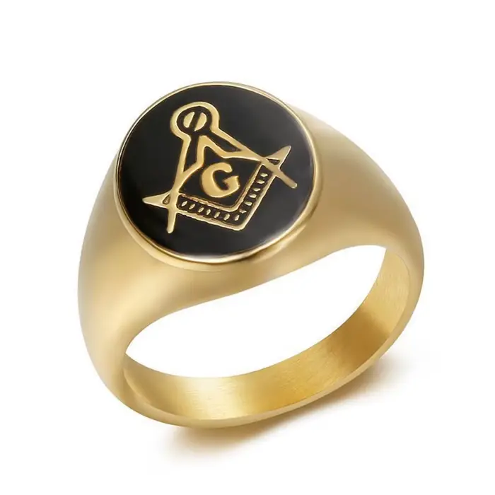 Bague Symbole Maçonnique Mystique 19mm, en Acier Inoxydable Couleur Or Massif, Grande Bague Ovale Si